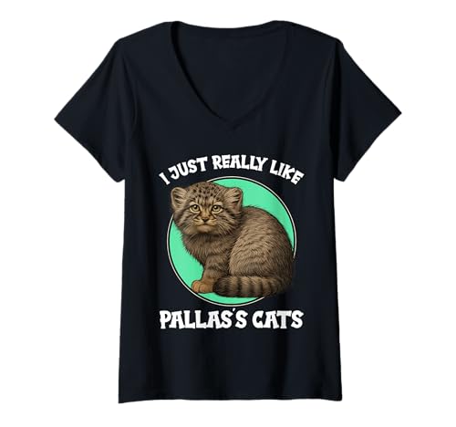 Damen Pallaskatzen Manul Pallaskatze T-Shirt mit V-Ausschnitt Damen Pallaskatzen Manul Pallaskatze T-Shirt mit V-Ausschnitt von Pallaskatzen Manul Pallaskatze Tier Shop