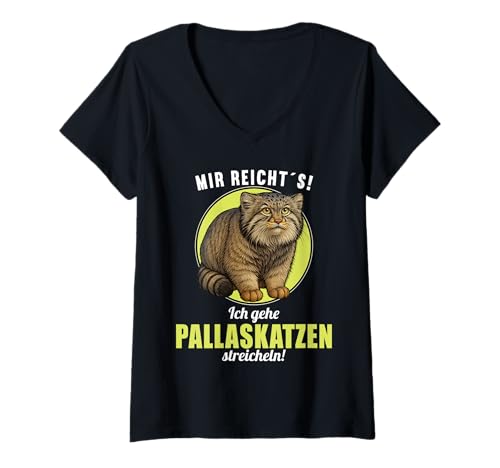 Damen Pallaskatzen Manul Pallaskatze T-Shirt mit V-Ausschnitt Damen Pallaskatzen Manul Pallaskatze T-Shirt mit V-Ausschnitt von Pallaskatzen Manul Pallaskatze Tier Shop