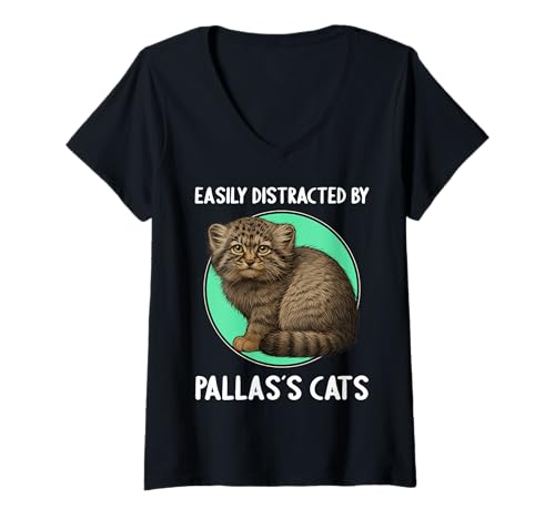 Damen Pallaskatzen Manul Pallaskatze T-Shirt mit V-Ausschnitt von Pallaskatzen Manul Pallaskatze Tier Shop