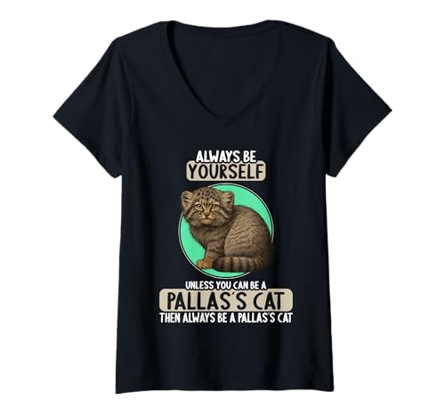 Damen Pallaskatzen Manul Pallaskatze T-Shirt mit V-Ausschnitt von Pallaskatzen Manul Pallaskatze Tier Shop