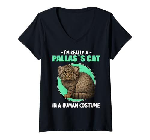 Damen Pallaskatzen Manul Pallaskatze T-Shirt mit V-Ausschnitt Damen Pallaskatzen Manul Pallaskatze T-Shirt mit V-Ausschnitt von Pallaskatzen Manul Pallaskatze Tier Shop