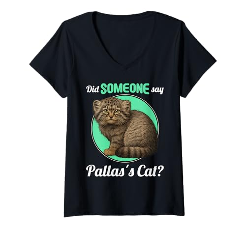 Damen Pallaskatzen Manul Pallaskatze T-Shirt mit V-Ausschnitt Damen Pallaskatzen Manul Pallaskatze T-Shirt mit V-Ausschnitt von Pallaskatzen Manul Pallaskatze Tier Shop