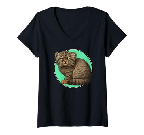 Damen Pallaskatzen Manul Pallaskatze T-Shirt mit V-Ausschnitt Damen Pallaskatzen Manul Pallaskatze T-Shirt mit V-Ausschnitt von Pallaskatzen Manul Pallaskatze Tier Shop