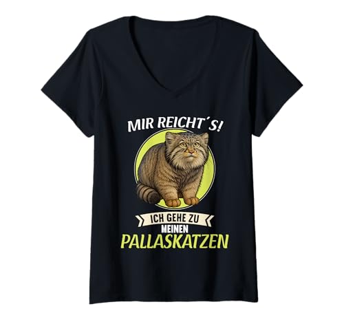 Damen Pallaskatzen Manul Pallaskatze T-Shirt mit V-Ausschnitt von Pallaskatzen Manul Pallaskatze Tier Shop