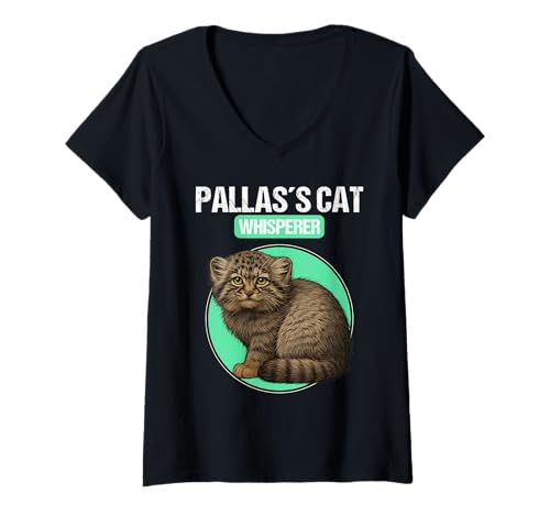 Damen Pallaskatzen Manul Pallaskatze T-Shirt mit V-Ausschnitt Damen Pallaskatzen Manul Pallaskatze T-Shirt mit V-Ausschnitt von Pallaskatzen Manul Pallaskatze Tier Shop