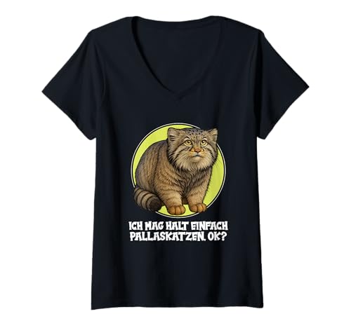 Damen Pallaskatzen Manul Pallaskatze T-Shirt mit V-Ausschnitt von Pallaskatzen Manul Pallaskatze Tier Shop