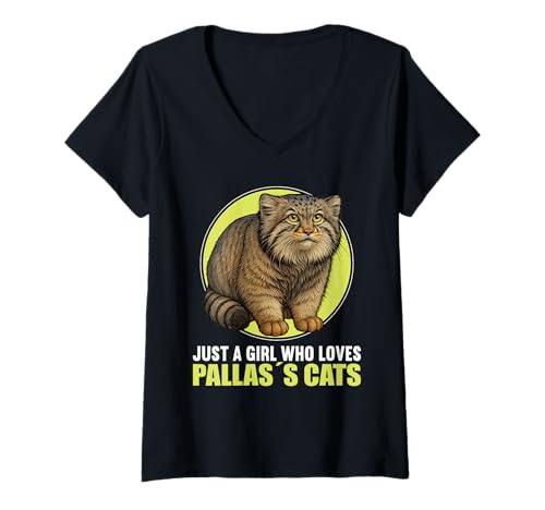 Damen Pallaskatzen Manul Pallaskatze T-Shirt mit V-Ausschnitt Damen Pallaskatzen Manul Pallaskatze T-Shirt mit V-Ausschnitt von Pallaskatzen Manul Pallaskatze Tier Shop