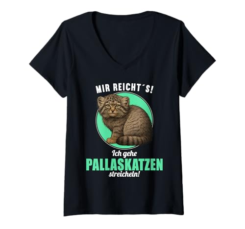 Damen Pallaskatzen Manul Pallaskatze T-Shirt mit V-Ausschnitt Damen Pallaskatzen Manul Pallaskatze T-Shirt mit V-Ausschnitt von Pallaskatzen Manul Pallaskatze Tier Shop