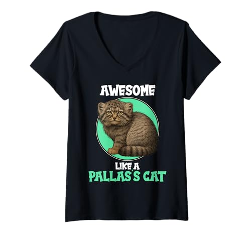 Damen Pallaskatzen Manul Pallaskatze T-Shirt mit V-Ausschnitt Damen Pallaskatzen Manul Pallaskatze T-Shirt mit V-Ausschnitt von Pallaskatzen Manul Pallaskatze Tier Shop