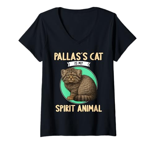 Damen Pallaskatzen Manul Pallaskatze T-Shirt mit V-Ausschnitt Damen Pallaskatzen Manul Pallaskatze T-Shirt mit V-Ausschnitt von Pallaskatzen Manul Pallaskatze Tier Shop