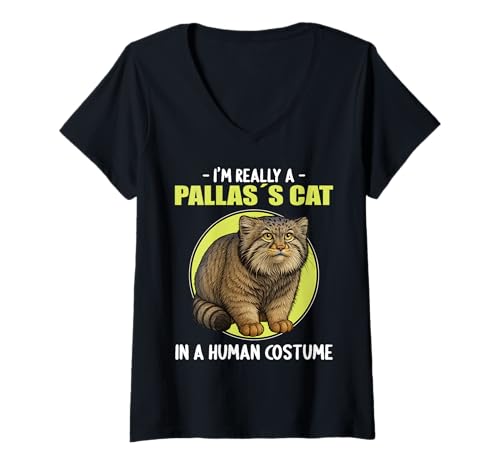 Damen Pallaskatzen Manul Pallaskatze T-Shirt mit V-Ausschnitt von Pallaskatzen Manul Pallaskatze Tier Shop