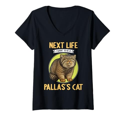 Damen Pallaskatzen Manul Pallaskatze T-Shirt mit V-Ausschnitt von Pallaskatzen Manul Pallaskatze Tier Shop