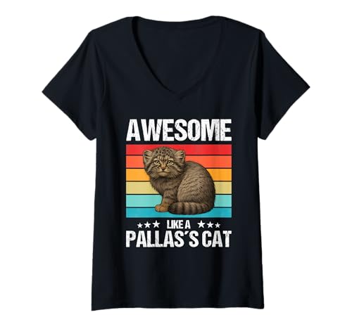 Damen Pallaskatzen Manul Pallaskatze T-Shirt mit V-Ausschnitt von Pallaskatzen Manul Pallaskatze Tier Shop