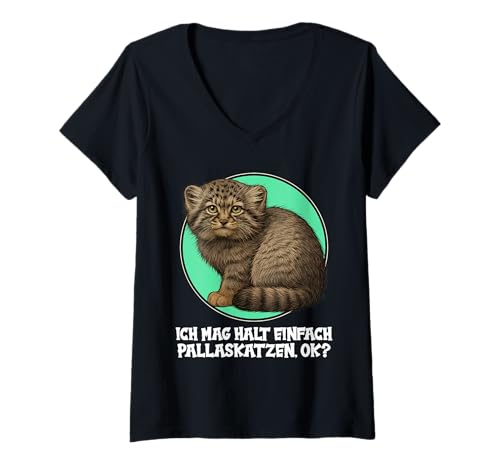 Damen Pallaskatzen Manul Pallaskatze T-Shirt mit V-Ausschnitt von Pallaskatzen Manul Pallaskatze Tier Shop