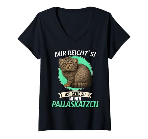Damen Pallaskatzen Manul Pallaskatze T-Shirt mit V-Ausschnitt von Pallaskatzen Manul Pallaskatze Tier Shop