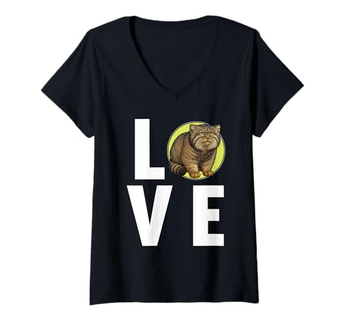 Damen Pallaskatzen Manul Pallaskatze T-Shirt mit V-Ausschnitt von Pallaskatzen Manul Pallaskatze Tier Shop