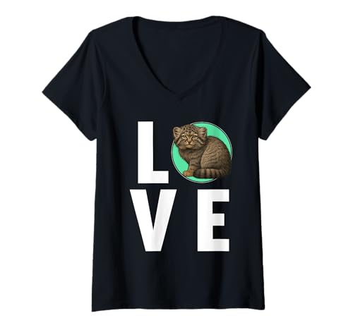 Damen Pallaskatzen Manul Pallaskatze T-Shirt mit V-Ausschnitt von Pallaskatzen Manul Pallaskatze Tier Shop