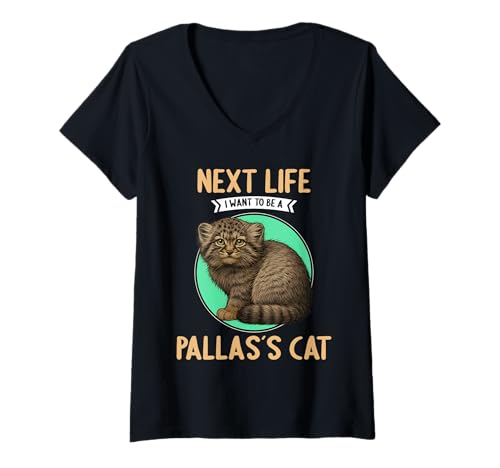 Damen Pallaskatzen Manul Pallaskatze T-Shirt mit V-Ausschnitt von Pallaskatzen Manul Pallaskatze Tier Shop