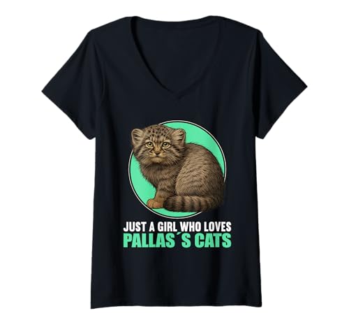 Damen Pallaskatzen Manul Pallaskatze T-Shirt mit V-Ausschnitt von Pallaskatzen Manul Pallaskatze Tier Shop