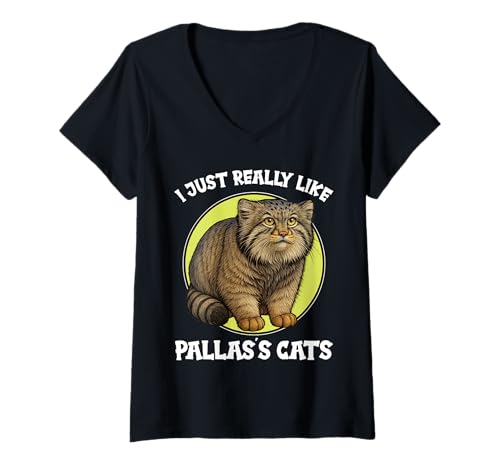 Damen Pallaskatzen Manul Pallaskatze T-Shirt mit V-Ausschnitt von Pallaskatzen Manul Pallaskatze Tier Shop