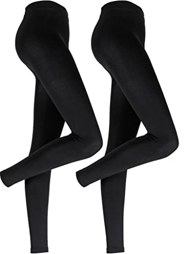 2er Pack Damen Thermo Leggings mit Innenfleece weich | warm | Baumwolle Uni Thermoleggings (DE/NL/SE/PL, Alphanumerisch, XXL, 3XL, Regular, Regular, schwarz, Regulär) von Palleon