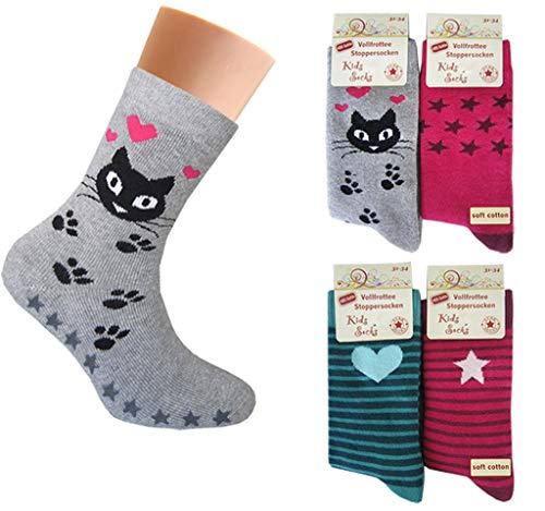4 Paar Mädchen Thermo Socken mit ABS | Kinder Vollfrottee Strümpfe mehrfarbig 23-26 von Palleon