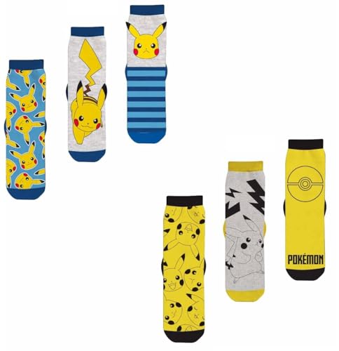 6 Paar Pokemon Jungen Socken | Kinder Strümpfe (DE/NL/SE/PL, Numerisch, 23, 26, Regular, mehrfarbig) von Palleon