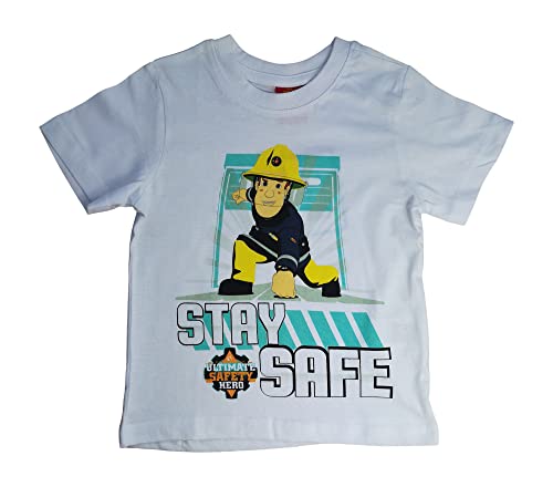 Feuerwehrmann Sam Jungen T-Shirt | Kinder Kurzarm Shirt weiß / 110 von Palleon