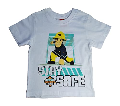 Feuerwehrmann Sam Jungen T-Shirt | Kinder Kurzarm Shirt weiß / 122 von Palleon