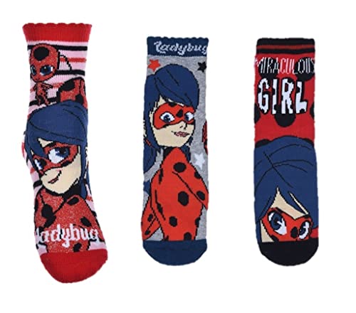 Palleon 3 Paar Ladybug Mädchen Terry ABS Socken | Kinder Winter Stoppersocken 31-34 von Palleon