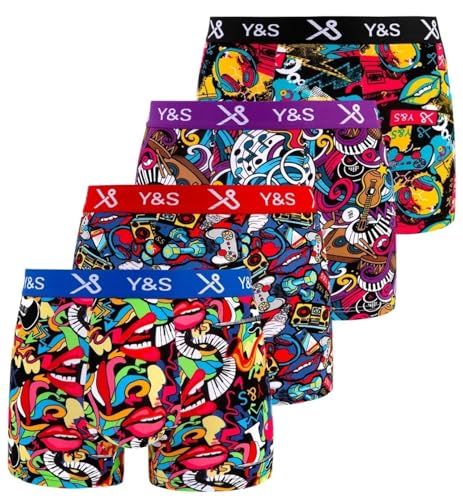 Palleon 4er Pack Boxershorts Herren | Lustige Retroshorts im Cartoon Design | Bequeme Boxer Pants aus Baumwolle & Modal mit Elasthan (DE/NL/SE/PL, Alphanumerisch, XL, Regular, Regular, Mehrfarbig 4) von Palleon