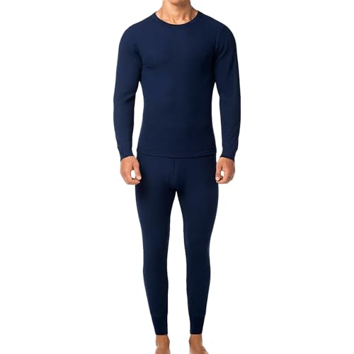 Palleon Herren Thermounterwäsche Set Thermo-Unterhemd + Lange Unterhose Langarm warm Winter Ski Innenfleece Baumwolle (Navy, M) von Palleon