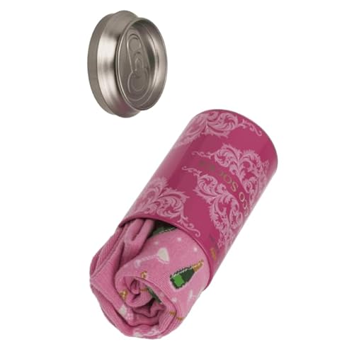Palleon Prosecco Socken in Dose – 1 Paar – Einheitsgröße für Erwachsene – Geschenkidee für Frauen – Rosa Socken mit Sekt-Motiv – originell & witzig verpackt in Metalldose von Palleon