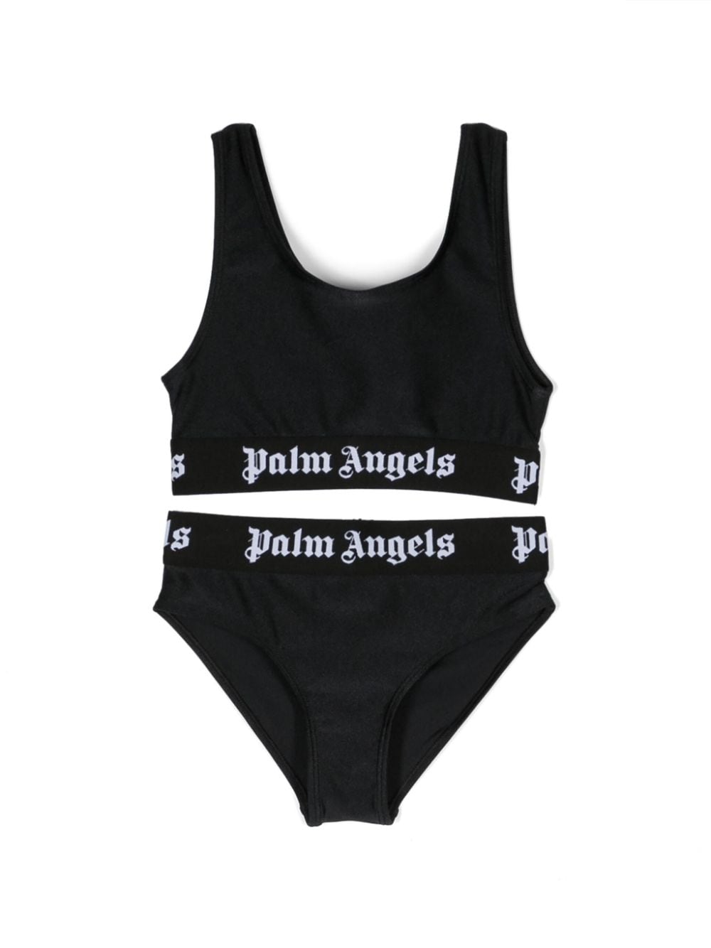 Palm Angels Kids Satin-Bikini mit Logo-Bund - Schwarz von Palm Angels Kids