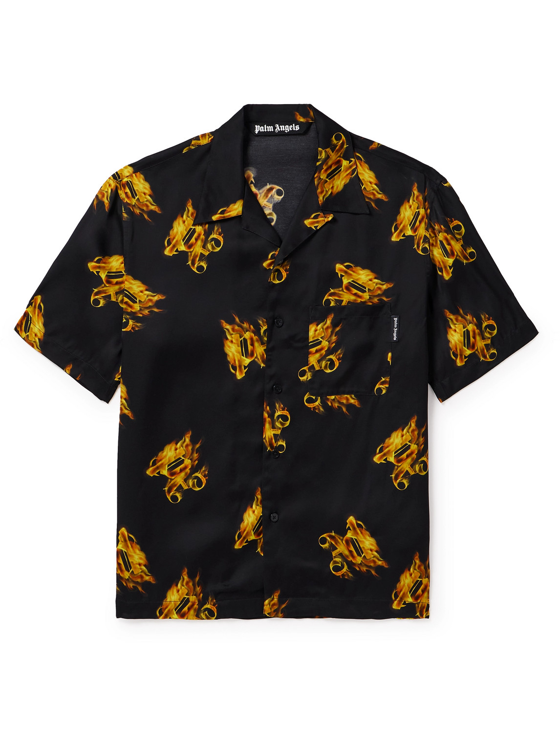 Palm Angels - Burning Convertible-Collar Logo-Print Satin Shirt - Men - Black - IT 44 von Palm Angels