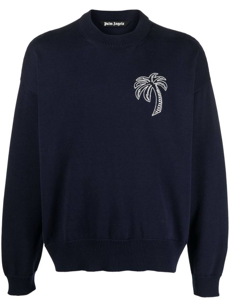 Palm Angels Pullover mit Palmen-Stickerei - Blau von Palm Angels