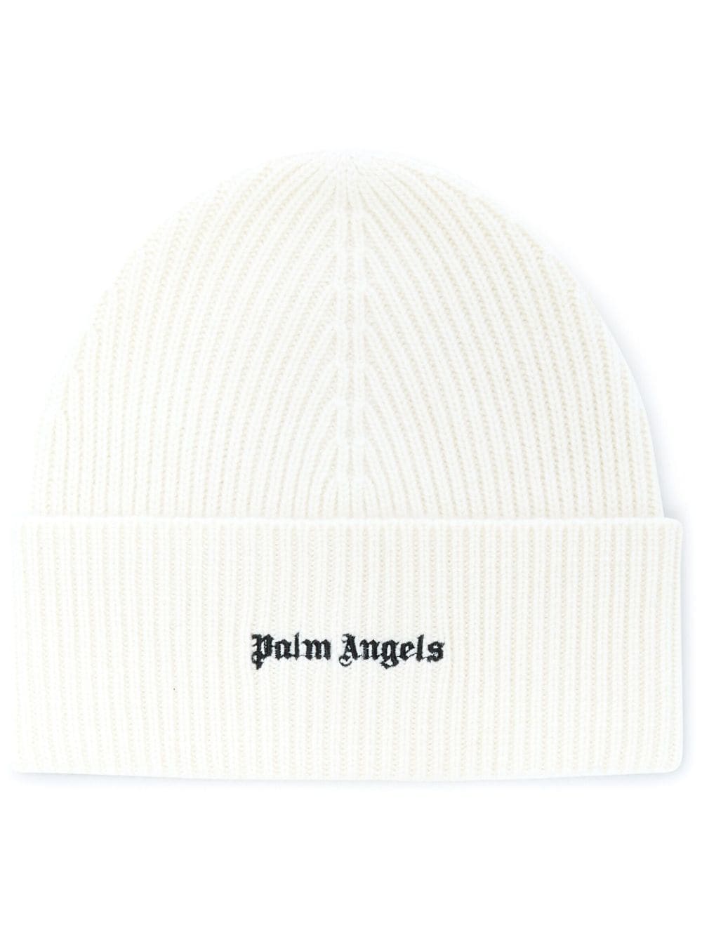 Palm Angels Gerippte Beanie mit Logo-Stickerei - Weiß von Palm Angels