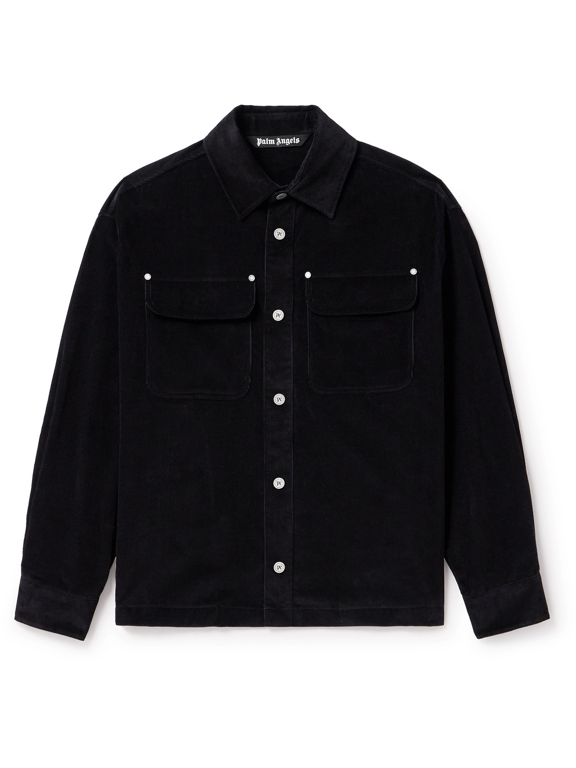 Palm Angels - Logo-Embroidered Cotton-Corduroy Overshirt - Men - Black - M von Palm Angels