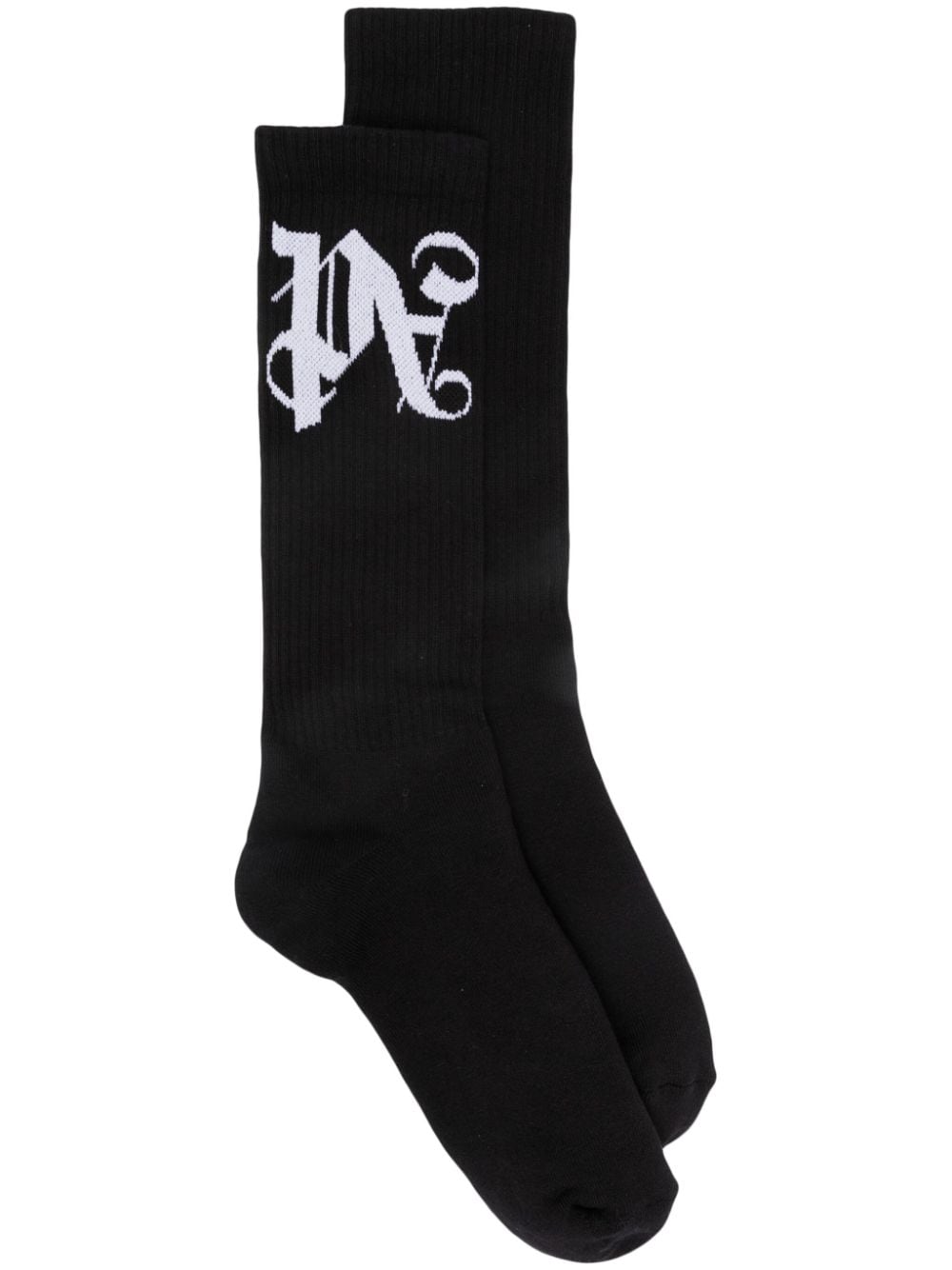 Palm Angels Gerippte Socken mit Monogramm - Schwarz von Palm Angels