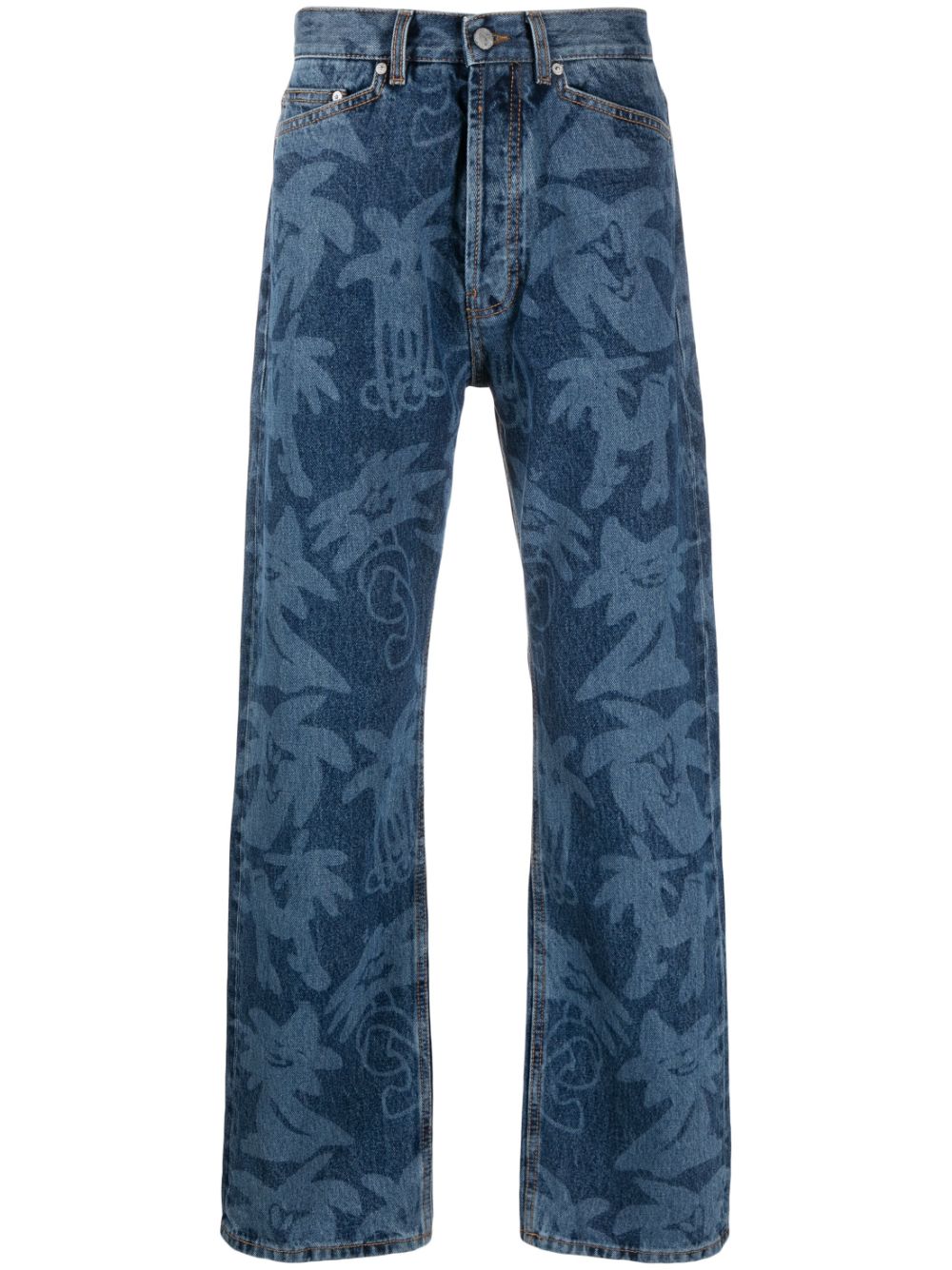 Palm Angels Palmity Jeans mit Palmen-Print - Blau von Palm Angels