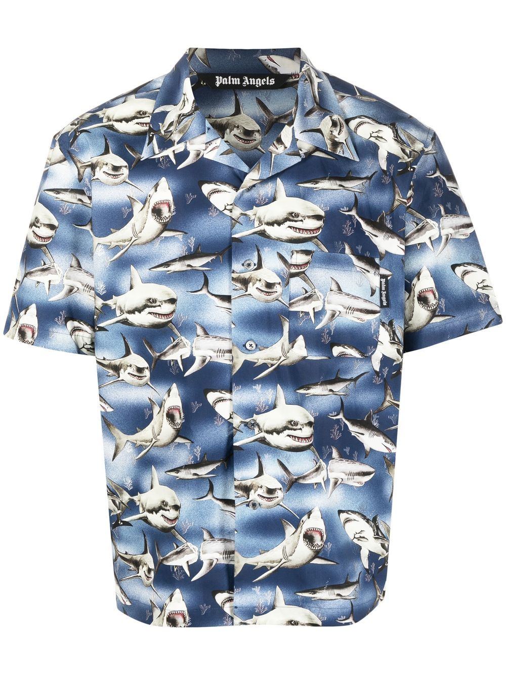 Palm Angels Bowlinghemd mit Hai-Print - Blau von Palm Angels