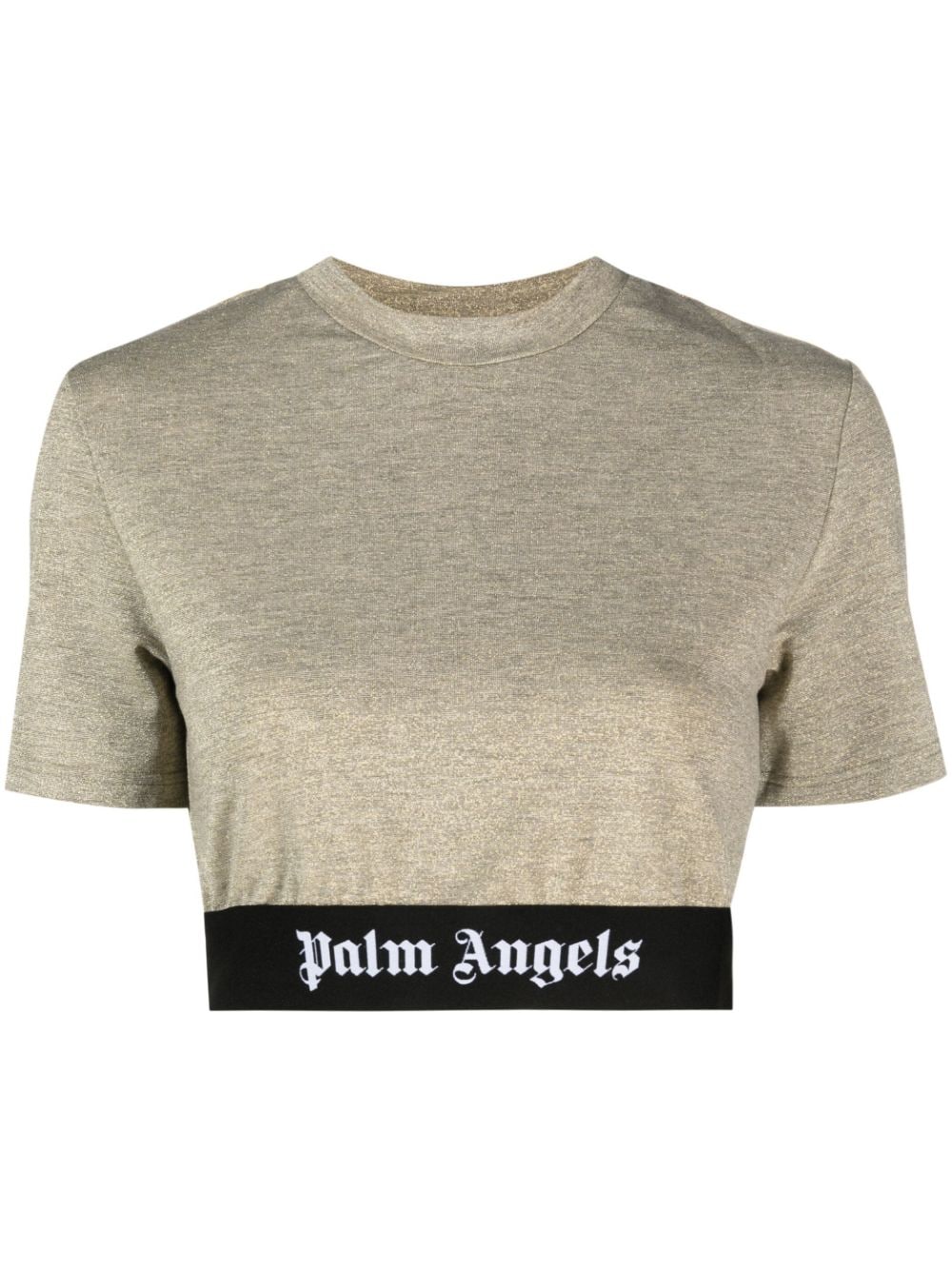 Palm Angels Cropped-T-Shirt mit Logo-Streifen - Gold von Palm Angels