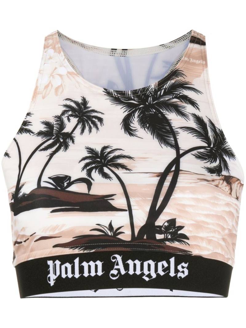 Palm Angels Cropped-Top mit Palmen-Print - Nude von Palm Angels