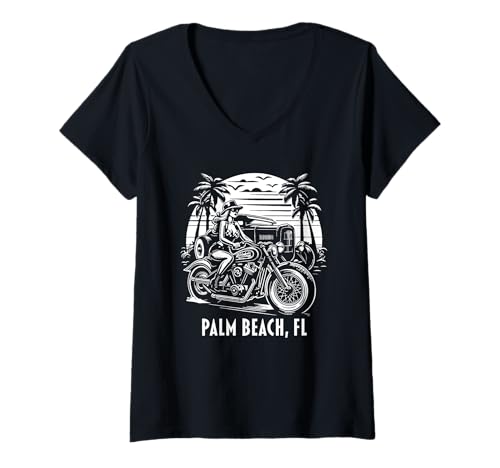 Damen Palm Beach Florida Motorrad Hotrod Vintage Design T-Shirt mit V-Ausschnitt von Palm Beach Florida Retro Designs Souvenirs