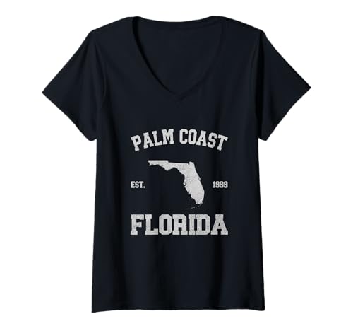 Damen Palm Coast T-Shirt mit V-Ausschnitt von Palm Coast, Florida FL Designs 0825