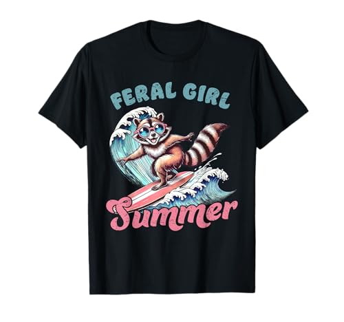 Feral Girl Sommer Waschbär Surf Meer Urlaub Strand T-Shirt von Palm Tree Beach Summer Tees for Men & Women