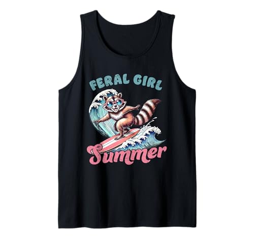 Feral Girl Sommer Waschbär Surf Meer Urlaub Strand Tank Top von Palm Tree Beach Summer Tees for Men & Women