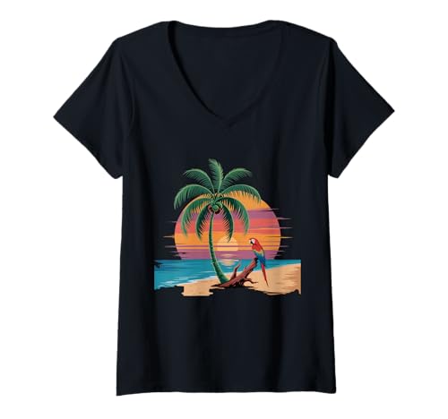 Damen Sunset Summer Herren Tropical Beach Vacation Dress Palm Tree T-Shirt mit V-Ausschnitt Damen Sunset Summer Herren Tropical Beach Vacation Dress Palm Tree T-Shirt mit V-Ausschnitt von Palm Tree Clothes