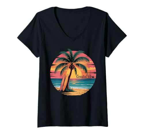 Damen Sunset Summer Herren Tropical Beach Vacation Dress Palm Tree T-Shirt mit V-Ausschnitt Damen Sunset Summer Herren Tropical Beach Vacation Dress Palm Tree T-Shirt mit V-Ausschnitt von Palm Tree Clothes