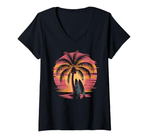 Damen Sunset Summer Herren Tropical Beach Vacation Dress Palm Tree T-Shirt mit V-Ausschnitt Damen Sunset Summer Herren Tropical Beach Vacation Dress Palm Tree T-Shirt mit V-Ausschnitt von Palm Tree Clothes